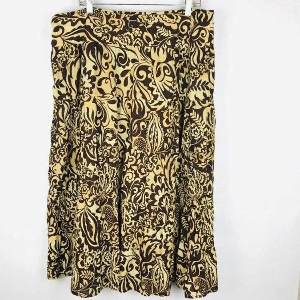 Jones NY Signature Skirt Women Size 14W Brown Tan Maxi Floral Printed